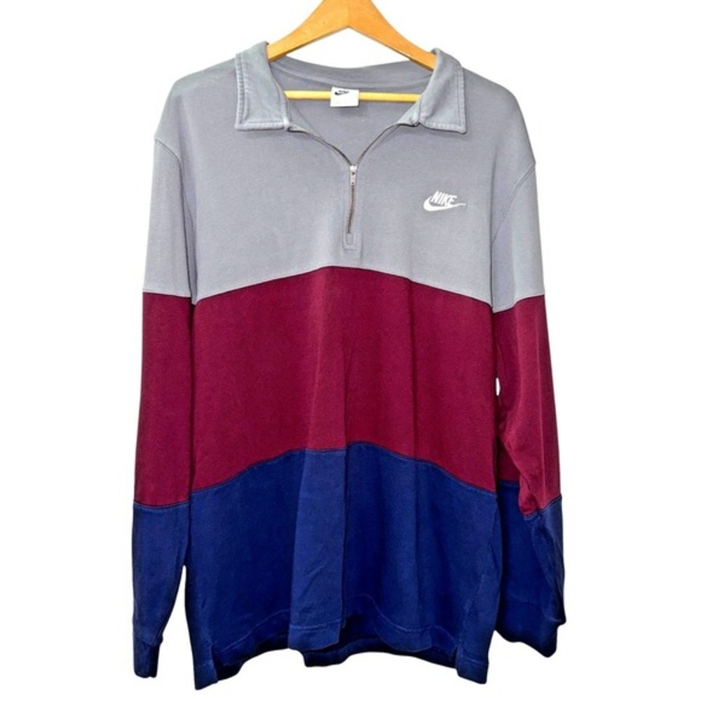 Nike Quarter Zip Mens Large Pre-Owned Pullover Grey/Navy Colorblock Sweatshirt